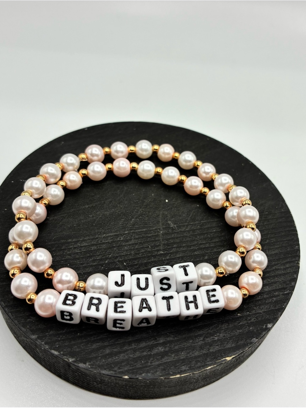 "Just Breathe" Pink & Gold Stretch Bracelet Set